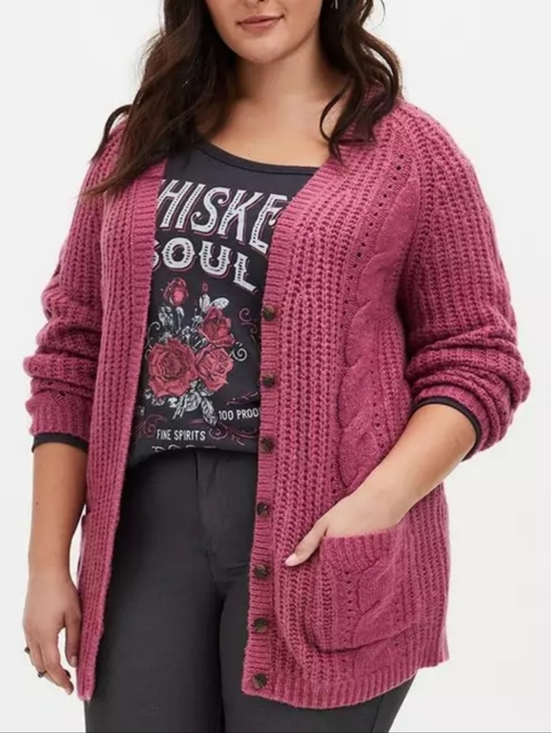 torrid Sweaters - Torrid Cable Knit Boyfriend Cardigan 3x Pink Mauve Cozy Button Front